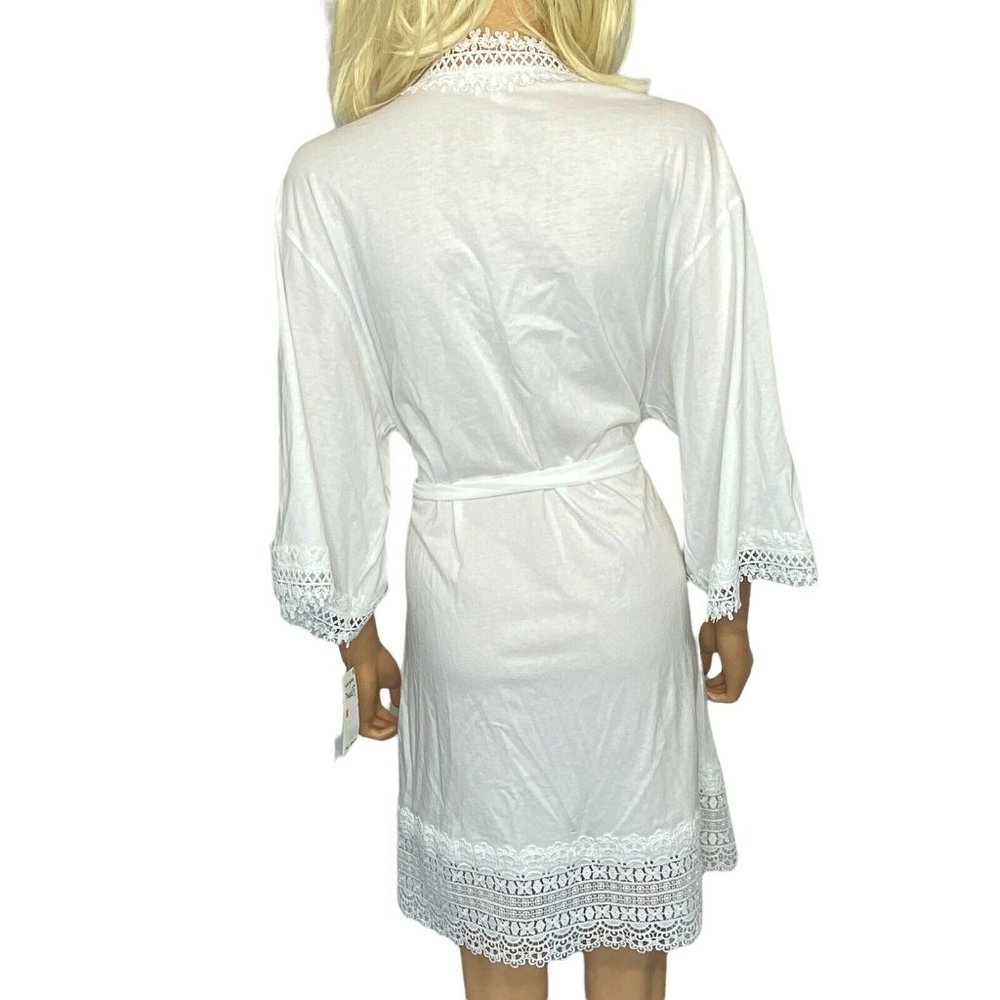 NWT Flora Nikrooz Womens Edie Cotton Lace Knit Short Wrap Robe S White MSRP $88 - Picture 8 of 12